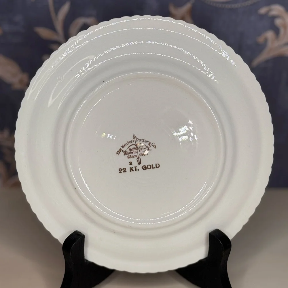 Vintage Set of 6 The Harker Pottery Co. 22 Karat Gold Rim Ceramic Plate